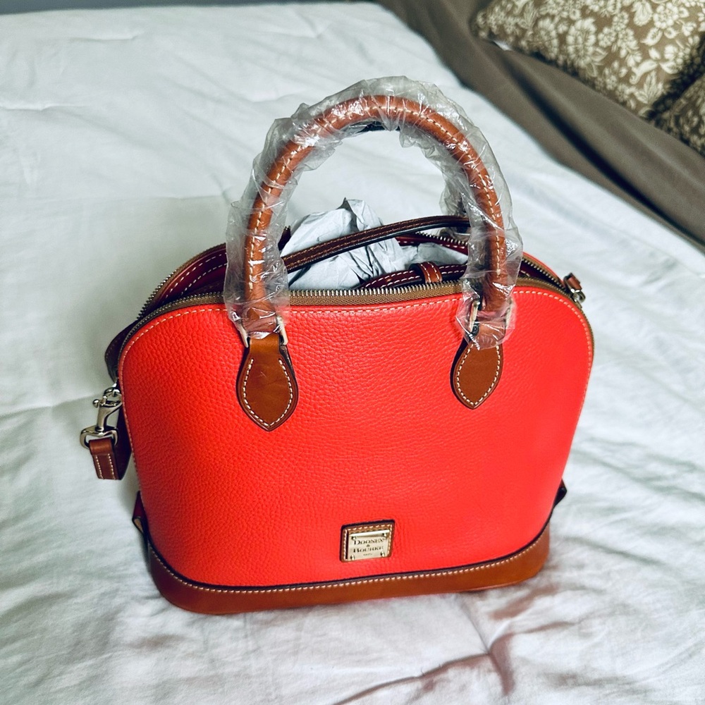 Dooney & Bourke Salmon Satchel with Structured Shape and Smooth Material